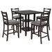 5-Piece Wooden Counter Height Dining Set with Padded Chairs and Storage Shelving