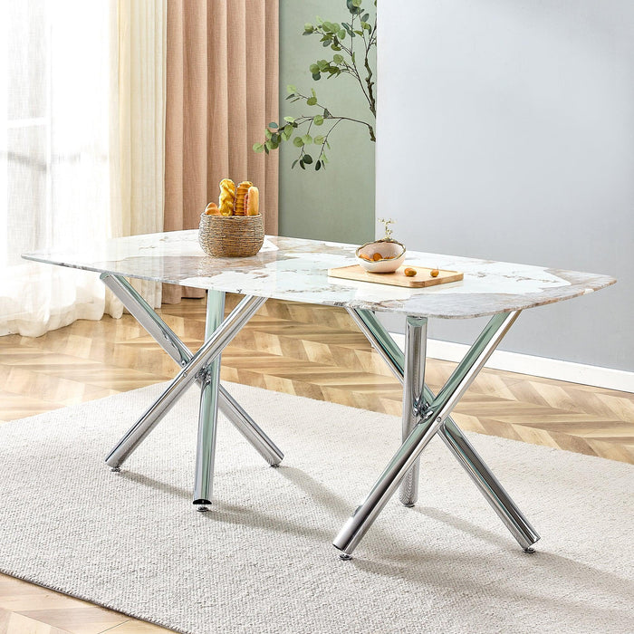 Large Modern Minimalist Rectangular Dining Table suitable for 6-8 people, equipped with a 0.39 "imitation marble tabletop and metal legs,for Kitchen Dining Living Meeting Room Banquet hall,71"x 40"x30