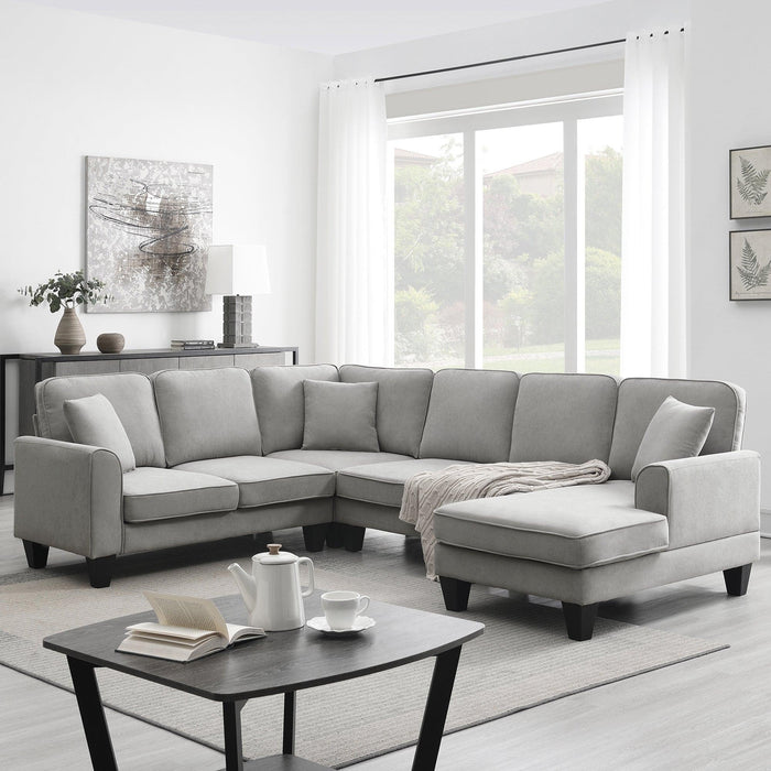 Modern U Shape Sectional Sofa Set with 3 Pillows for Living Room, Apartment, Office Light Grey