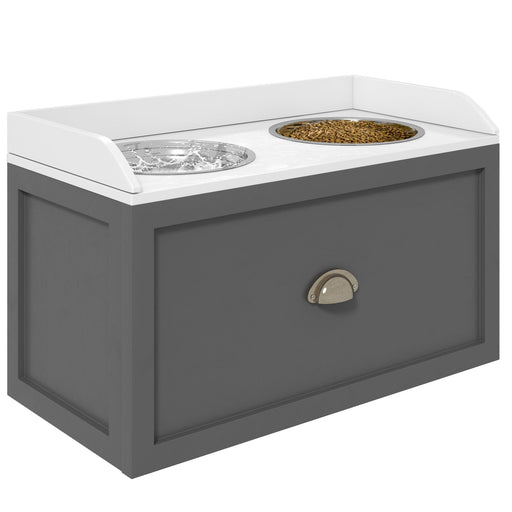 Large Elevated Dog Bowls with Storage, Raised Dog Bowl Stand, Gray - DTYStore