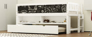 Twin Size Wood Low Loft Bed with Storage Shelves, Blackboard and Trundle, White - DTYStore