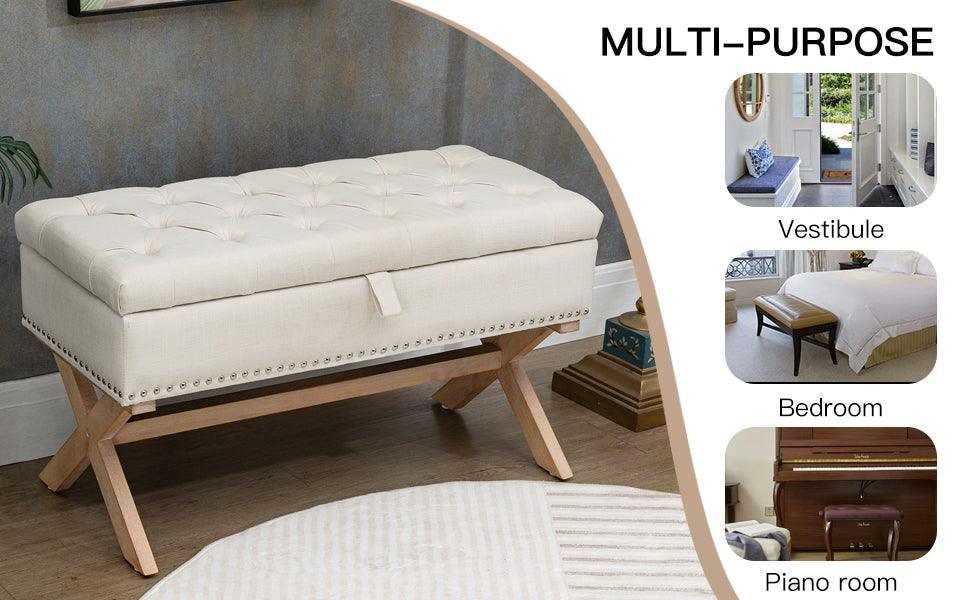 35 Inch Storage Ottoman Bench with Button-Tufted Design and Linen Storage