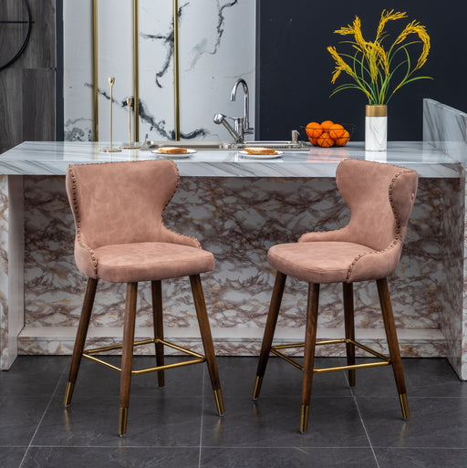 Nevis Mid-century Modern Faux Leather Tufted Nailhead Trim Counter Stool Set of 2, Pink - DTYStore