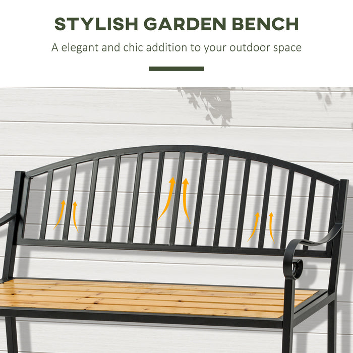 Outsunny 50' Garden Bench, Patio Loveseat with Antique Backrest, Wood Seat and Steel Frame for Backyard or Porch - DTYStore