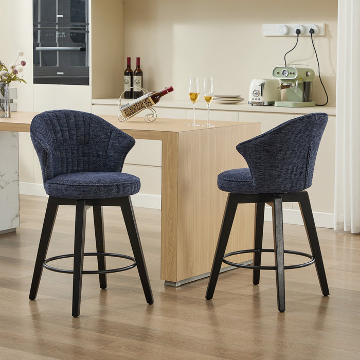 008-Wing Back Swivel Bar Stools Set of 2 - 25' Counter Height Adjustable Stools with Solid Wood Legs & Chenille Upholstery, Leveling Feet for Kitchen Island, Home Pub or Dining Room, Blue - DTYStore