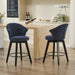 008-Wing Back Swivel Bar Stools Set of 2 - 25' Counter Height Adjustable Stools with Solid Wood Legs & Chenille Upholstery, Leveling Feet for Kitchen Island, Home Pub or Dining Room, Blue - DTYStore