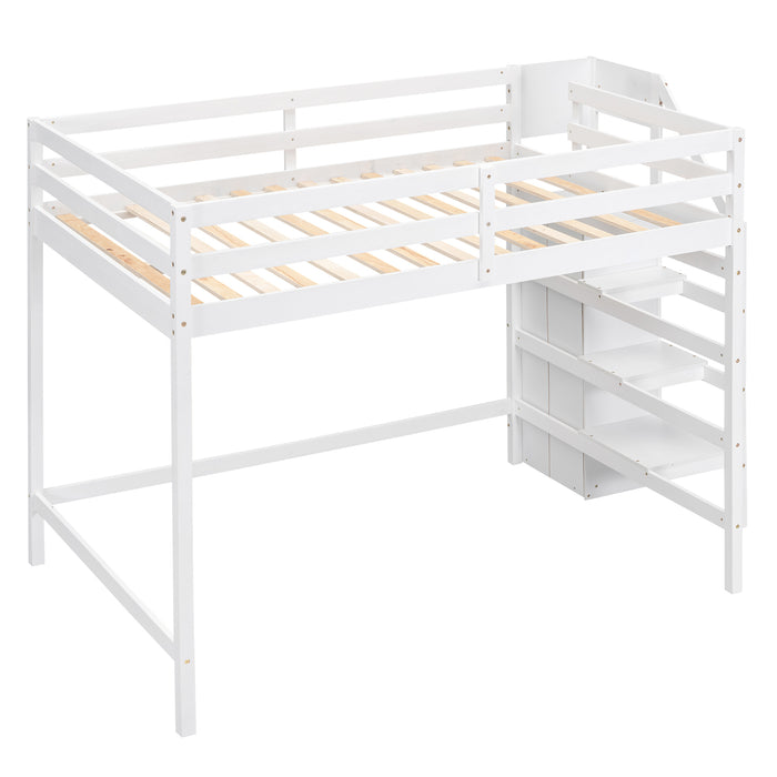 Full Size Loft Bed with Built-in Storage Wardrobe and Staircase, White(Old SKU:SM000527AAK) - DTYStore