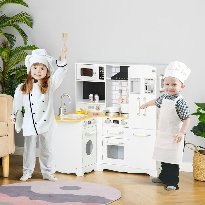 Large Play Kitchen with Full Set of Appliances for a Modern Day Pretend Kitchen, Tons of Storage, Corner Play Kitchen Set with Sound Effect, Educational Pretend Role Playset Game