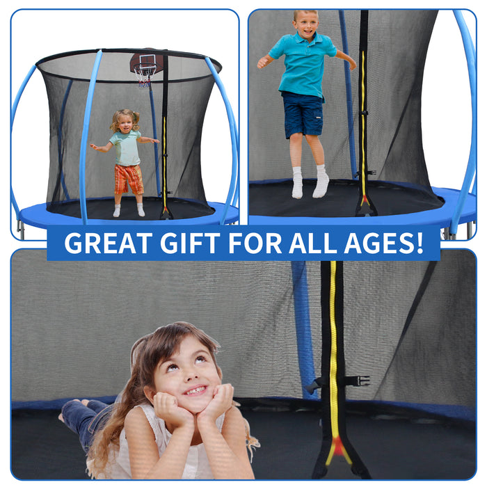 10FT Trampoline with Enclosure - Recreational Trampolines with Ladder and Anti Rust Coating, Pumpkin-shaped Trampoline with Slide and Basket Board, ASTM Approval Outdoor Trampoline for Kids - DTYStore