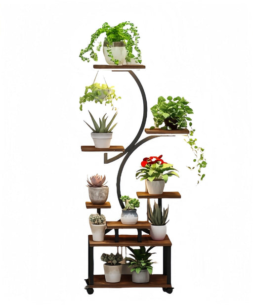 Plant Stand Indoor with Grow Lights, 8 Tiered Indoor Plant Shelf, 61" Tall Plant Stand for Indoor Plants Multiple, Metal Plant Flower Holder Stand, S-Shaped Plant Rack for Home, Patio (Black) - DTYStore