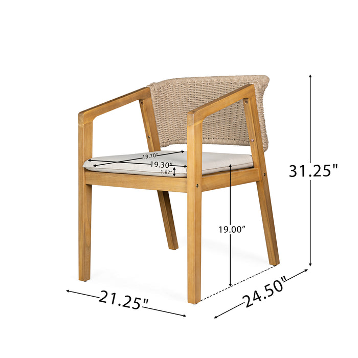 Acacia Wood Outdoor Dining Set of 5, Dining Furniture Set with 1 Table 4 Chairs, Teak and Beige - DTYStore