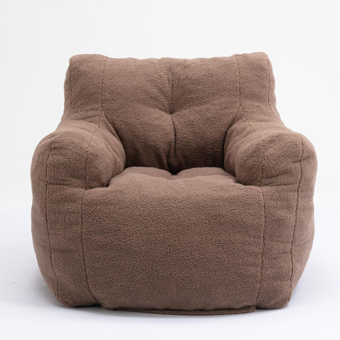 010-Soft Teddy Fabric Tufted Foam Bean Bag Chair With Teddy Fabric Coffee Coffee