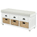 Rustic Storage Bench with 3 Drawers and 3 Rattan Baskets, Shoe Bench for Living Room, Entryway