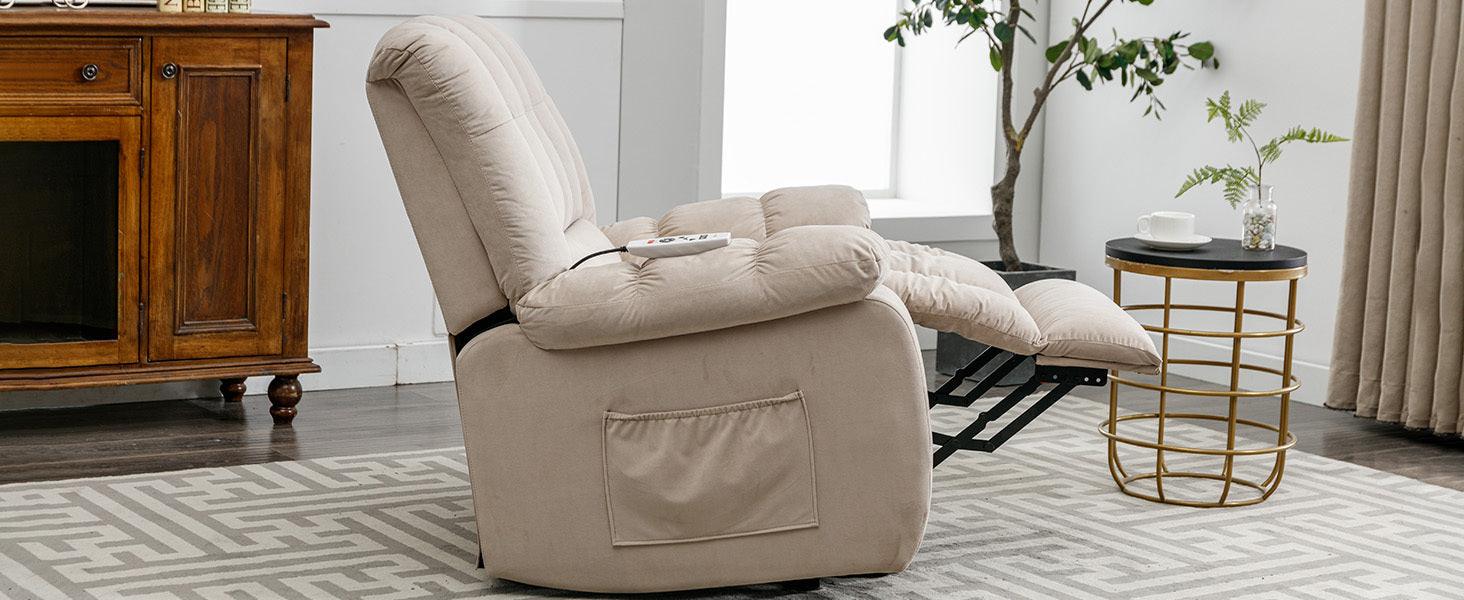 Massage Recliner Chair Electric Power Lift Recliner Chairs with Heat, Vibration, Side Pocket for Living Room Bedroom, Beige