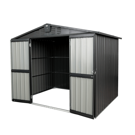 Outdoor Storage Shed 8.2'x 6.2', Metal Garden Shed for Bike, Trash Can, Galvanized Steel Outdoor Storage Cabinet with Lockable Door for Backyard, Patio, Lawn (8.2x6.2ft, Black) - DTYStore
