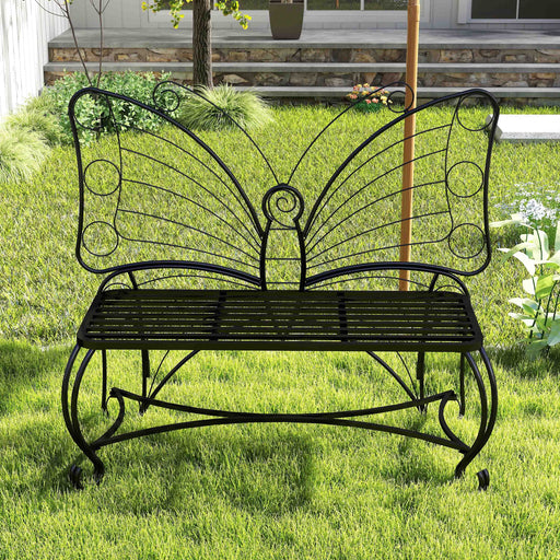 Butterfly Cast Metal Garden Bench, Outdoor Bench Patio Seat, Park Bench Outdoor Seating for Garden, Yard, Park, Entryway - DTYStore