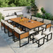 GO 18-Pieces Acacia Wood Patio Dining Set, Space Saving Outdoor Patio Set, 8 Cushioned Chairs & 8 Ottomans & 2 Square Table, for Backyard, Garden, Deck and Poolside, Beige - DTYStore