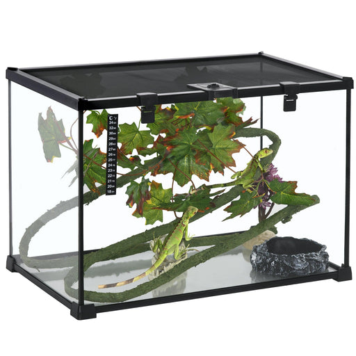 14 Gallon Reptile Glass Terrarium Tank with Decor Kit, Breeding Box Full View with Visually Appealing Sliding Screen Top for Lizards, Frogs, Snakes, Spiders, 20" x 12" x 14", Black - DTYStore