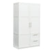 High wardrobe and kitchen cabinet with 2 doors, 2 drawers and 5 storage spaces,white