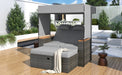 2-Piece Outdoor Rattan Daybed, Outdoor Bed with 5 Positions, Outdoor Loveseat Patio Sofa with Bench Lounge Roof Set and Cushions for Poolside, Backyard and Garden (Grey Wicker + Grey Fabric) - DTYStore