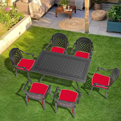 (Cushions In Random Colors)7-Piece Set Of Cast Aluminum Patio Furniture With Cushions - DTYStore