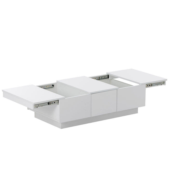 ON-TREND Coffee Table with 2 large Hidden Storage Compartment, Extendable Cocktail Table with 2 Drawers, High-gloss Center Table with Sliding Top for Living Room, 39.3"x21.6", White