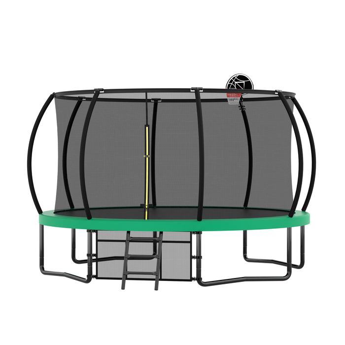 14FT Trampoline with Enclosure - Recreational Trampolines with Ladder and AntiRust Coating, ASTM Approval Outdoor Trampoline for Kids - DTYStore