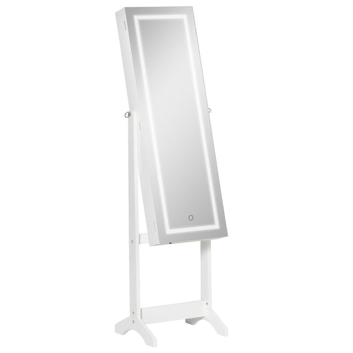Floor Standing Jewelry Cabinet with LED Light, Lockable Jewelry Organizer with Full-Length Mirror, and 4 Adjustable Angles, White - DTYStore
