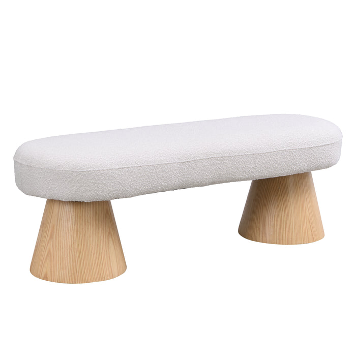 Dining Bench for Dining Room, Upholstered Bedroom End of Bed Entryway Bench Fabric Ottoman for Living Room, Beige Stool Top Wood Leg 300 LBS Weight Capacity - DTYStore