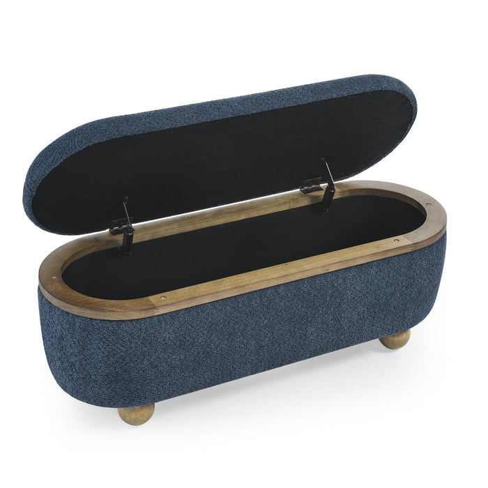 Storage Ottoman Bench, Upholstered End of Bed Ottoman Bench with Storage and Seating, Large Blanket Storage Bench for Foot Rest in Bedroom, Living Room, Entryway, Dark blue