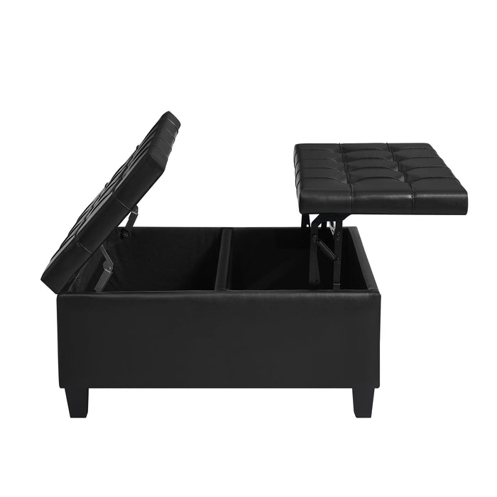 Large Square Faux Leather Storage Ottoman | Coffee table for Living Room & Bedroom (Black)