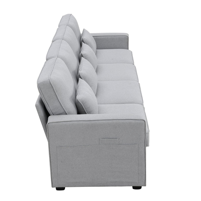 Modern Linen Fabric Sofa with Armrest Pockets and Pillows, Minimalist Style Couch