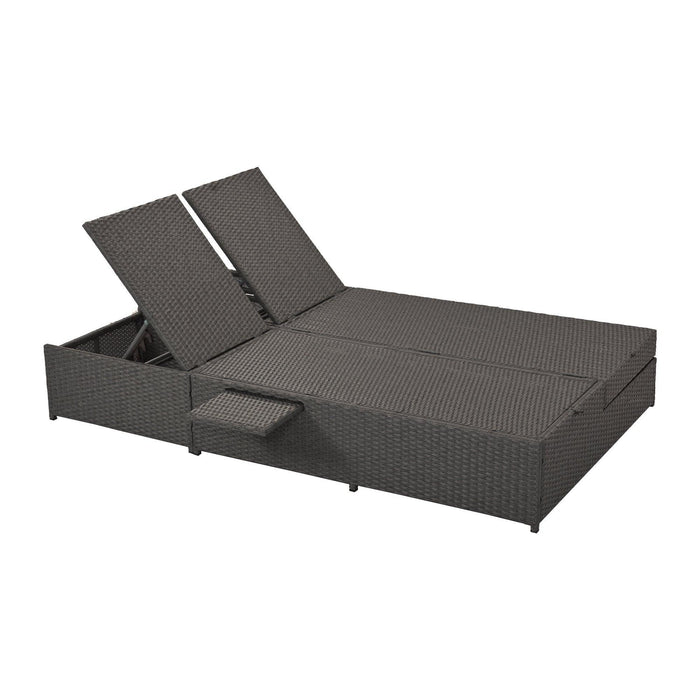 Outdoor Double Sunbed, Wicker Rattan Patio Reclining Chairs, Conversational Set for 2 Person