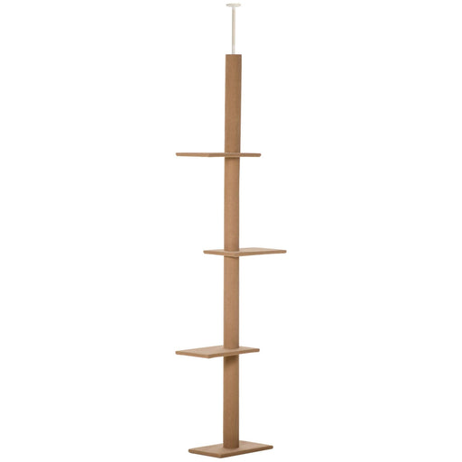 Floor-to-Ceiling Cat Tree Cat Climbing Tower with Sisal-Covered Scratching Posts Natural Cat Tree Activity Center for Kittens Cat Tower Furniture, Brown - DTYStore