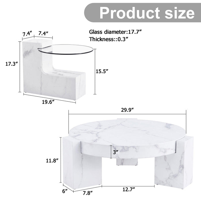 A modern, fashionable, and durable marble textured MDF coffee table with a side table. Match with multiple scenes. Suitable for living room and bedroom.