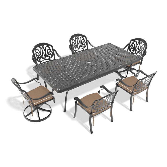 9-Piece All-Weather Cast Aluminum Dining Set, Include 2 Swivel Chairs,6 Dining Chairs and Rectangular Table With Black Frame - DTYStore