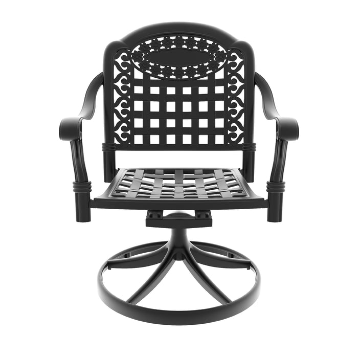7-Piece All-Weather Cast Aluminum Dining Set, Include 2 Swivel Chairs,4 Dining Chairs and Rectangular Table With Black Frame - DTYStore