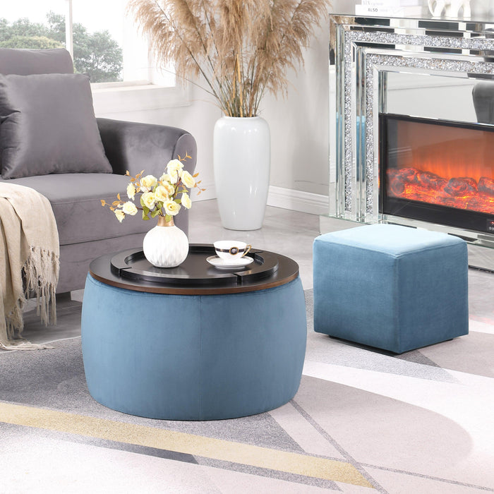 Round Ottoman Set with Storage, 2 in 1 combination, Round Coffee Table, Square Foot Rest Footstool for Living Room Bedroom Entryway Office