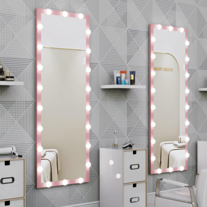 Hollywood Full Length Mirror with Lights Full Body Vanity Mirror with 3 Color Modes Wall Lighted Standing Floor Mirror for Dressing Room Bedroom Hotel Touch Control Pink 62.6"x23.3"