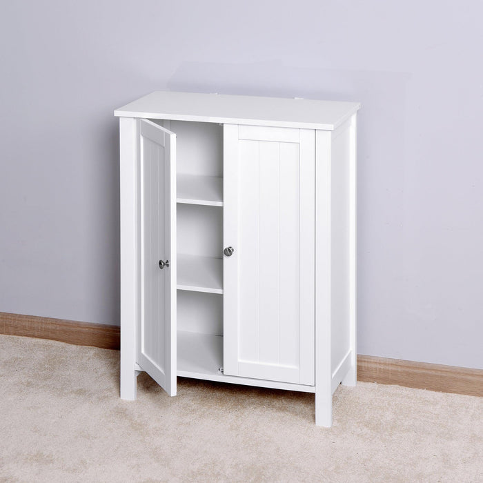 Bathroom Floor Storage Cabinet with Double Door Adjustable Shelf, White