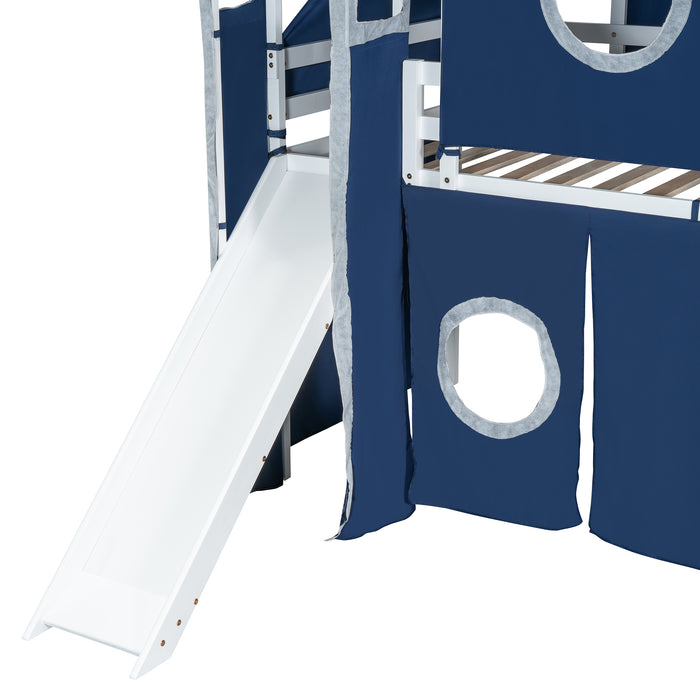 Twin Size Loft Bed with Tent and Tower - Blue - DTYStore