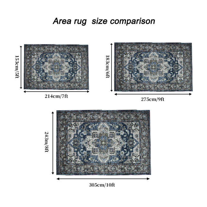Area Rug 5x7 Vintage Bohemia Non-slip Washable Rug For Living Room Kitchen Bedroom Living Room Flower Design Blue/Brown - DTYStore