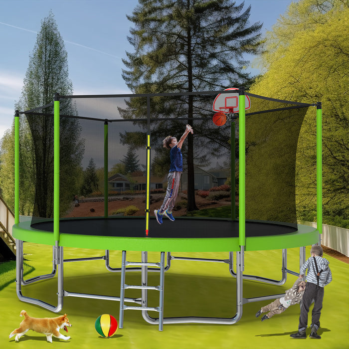 16FT Trampoline with Balance Bar & Basketball Hoop&Ball, ASTM Approved Reinforced Type Outdoor Trampoline with Enclosure Net - DTYStore