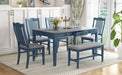 Mid-Century 6-Piece Wood Dining Table Set, Kitchen Table Set with Drawer, Upholstered Chairs and Bench, Antique Blue