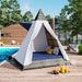 GO 90.5' Length Outdoor Sunbed With Colorful Pillows, Wicker Patio Daybed With Cushions, Tent Shape, Gray And Blue - DTYStore