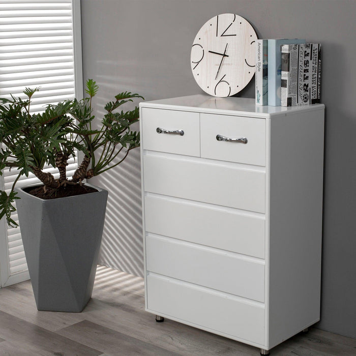 Six Drawer Side Table-White