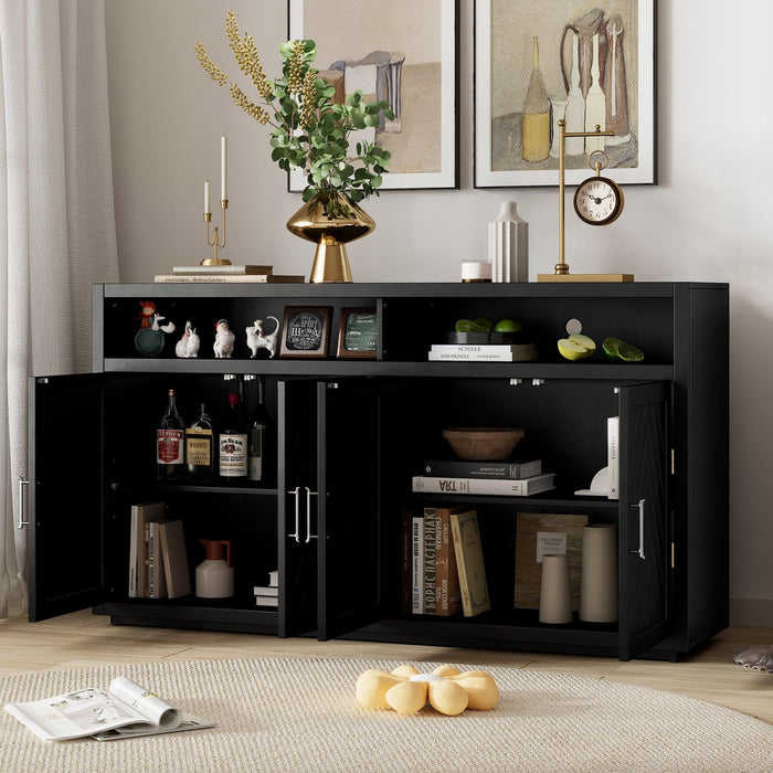 TREXM 4-door Classic Sideboard with Open Storage and Adjustable Shelves Perfect for kitchens, living rooms (Black)