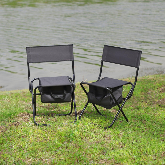 Set of 3, Folding Outdoor Table and Chairs Set for Indoor, Outdoor Camping, Picnics, Beach,Backyard, BBQ, Party, Patio, Black/Gray - DTYStore