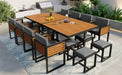 GO 18-Pieces Acacia Wood Patio Dining Set, Space Saving Outdoor Patio Set, 8 Cushioned Chairs & 8 Ottomans & 2 Square Table, for Backyard, Garden, Deck and Poolside, Gray - DTYStore