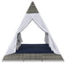 GO 90.5' Length Outdoor Sunbed With Colorful Pillows, Wicker Patio Daybed With Cushions, Tent Shape, Gray And Blue - DTYStore